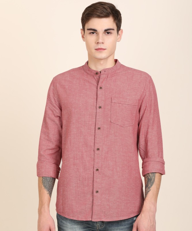 Men Solid Casual Mandarin Shirt Price in India