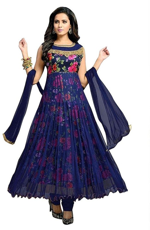 Active Art Silk Printed Gown/Anarkali Kurta & Bottom Material Price in India