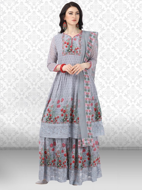 Divastri Georgette Floral Print Kurta & Sharara Fabric Price in India