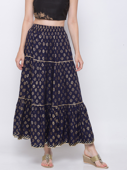 Globus Navy Printed Skirt Price in India