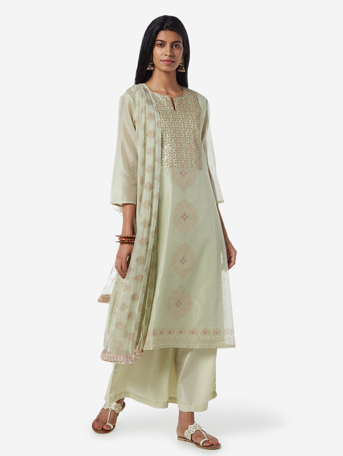 Vark by Westside Sage Green A-line Kurta And Palazzos Set Price in India