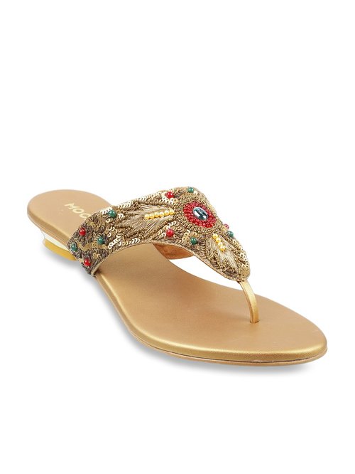 Mochi Antique Gold Thong Sandals Price in India