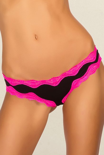 Candyskin Black & Pink Lace Thong Panty Price in India