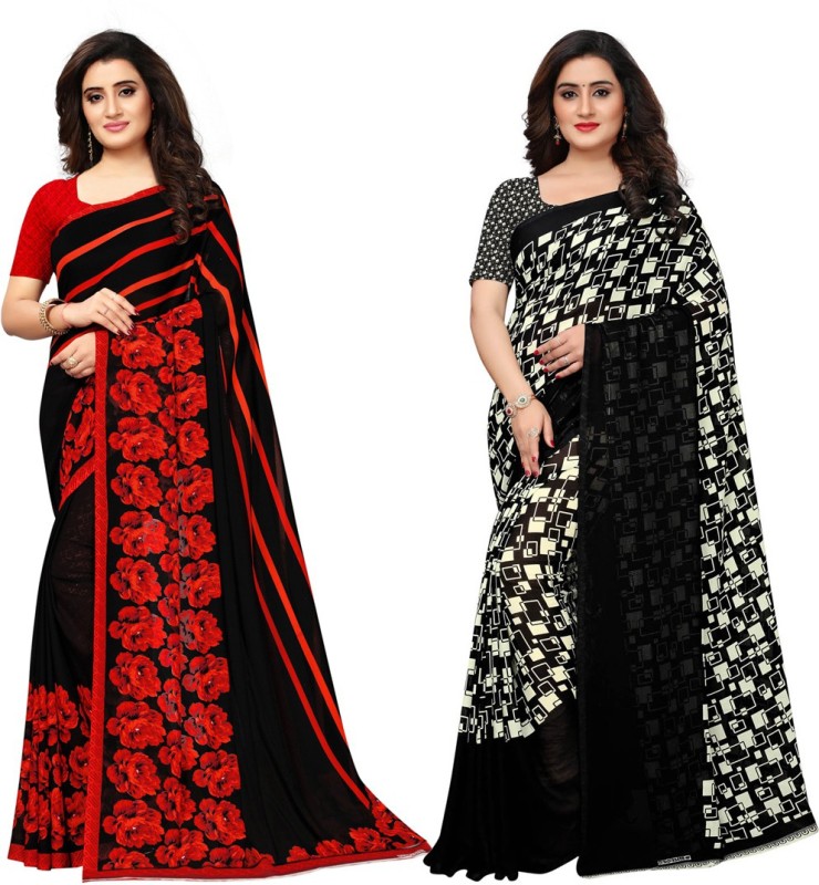 Geometric Print, Floral Print Daily Wear Poly Georgette Saree Price in India