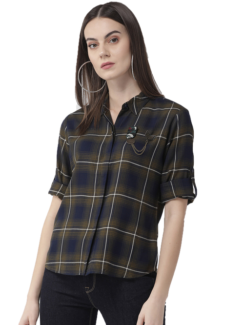 Style Quotient Olive & Blue Checks Shirt Price in India