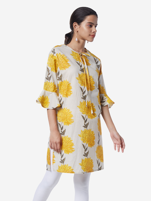 Utsa by Westside Yellow Straight Floral Pattern Kurta Price in India