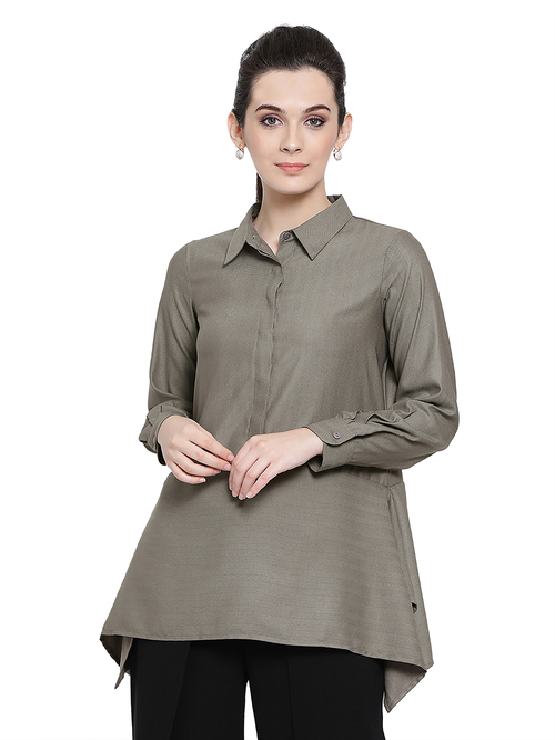 Office & You Grey Flaired Fit Shirt Price in India