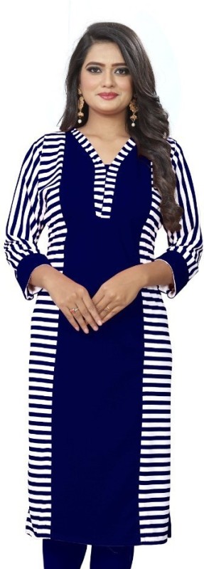 Women Striped Cotton Lycra Blend A-line Kurta Price in India