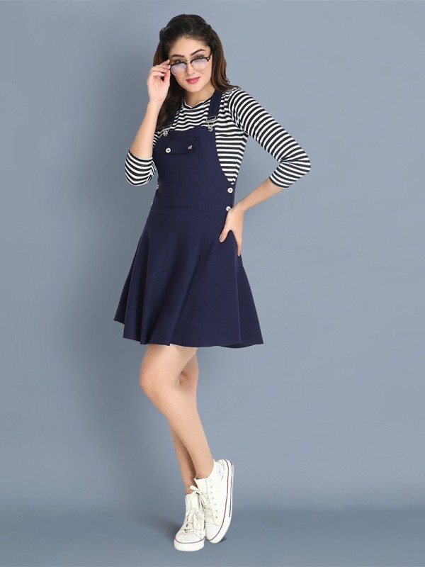 Women Pinafore Dark Blue Dress Price in India