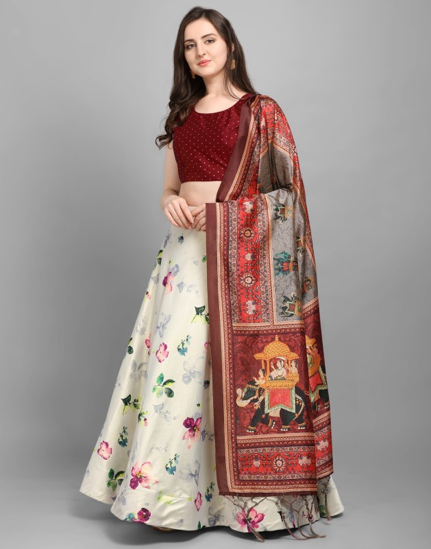 Digital Print, Floral Print Semi Stitched Lehenga Choli Price in India