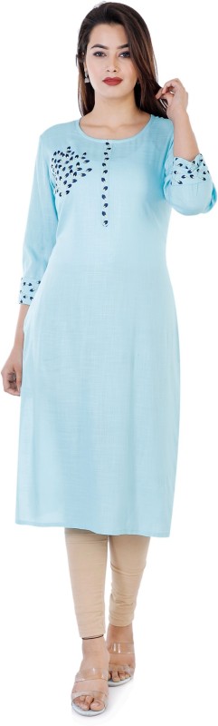 Women Embroidered, Solid Rayon Straight Kurta Price in India