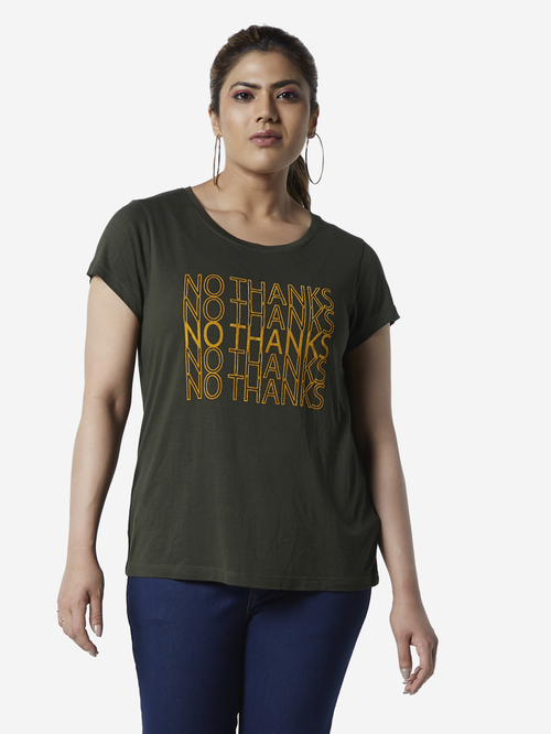Sassy Soda Curve by Westside Olive Text Print Edna T-Shirt Price in India