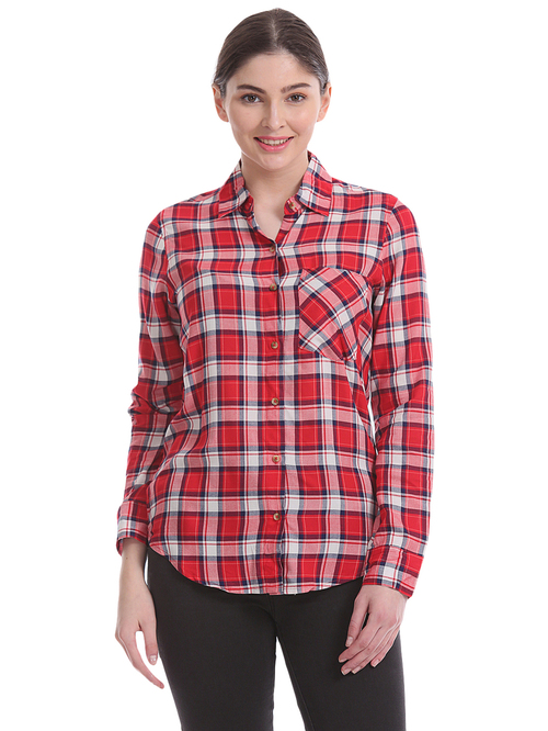 Aeropostale Baby Pink & Red Plaid Pattern Shirt Price in India