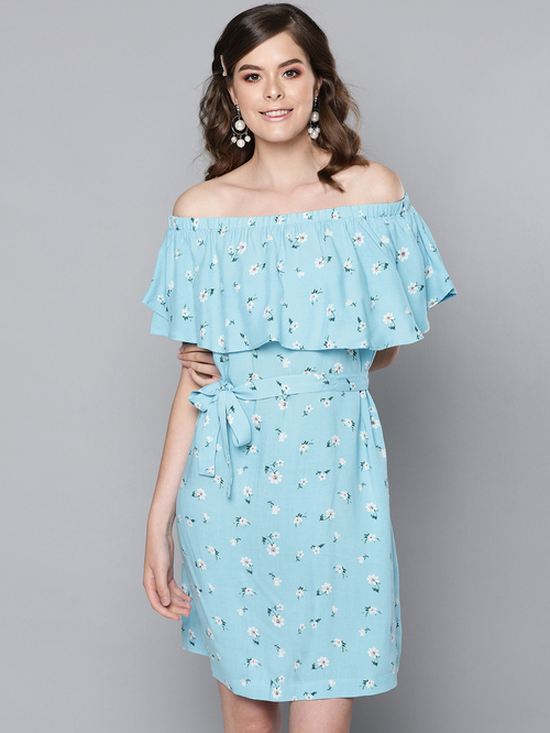 Street 9 Sky Blue Printed Dress Price in India