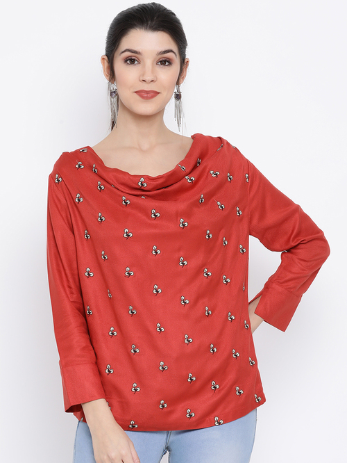 Rooted Rust Embroidered Top Price in India