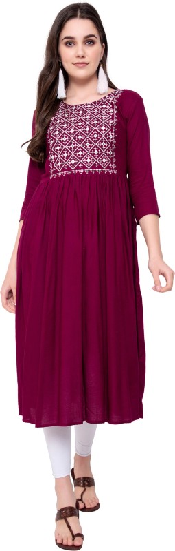 Women Embroidered Rayon A-line Kurta Price in India