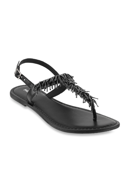 Mochi Black T-Strap Sandals Price in India