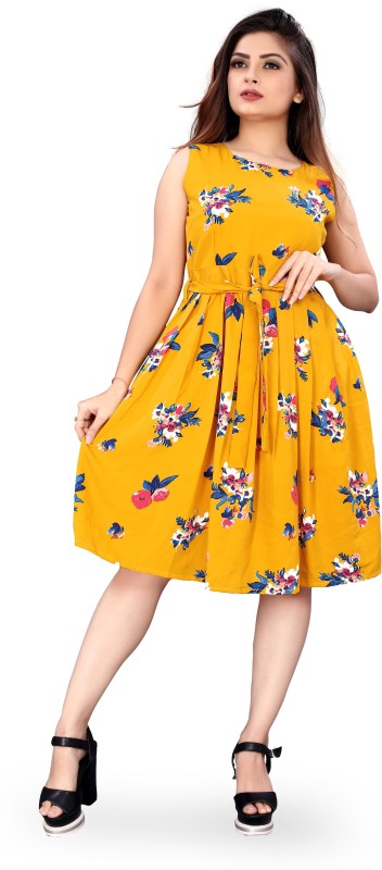 Women Skater Yellow Dress Price in India