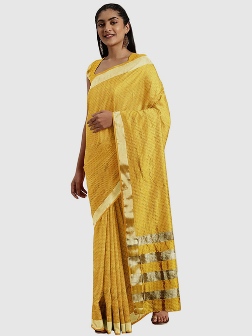 Soch Mustard Woven Sarees With Blouse Price in India