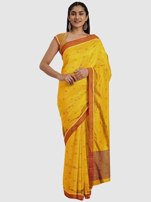 Soch Mustard Woven Sarees With Blouse Price in India