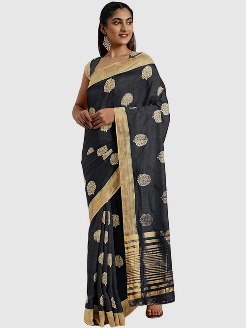 Soch Black Zari Work Sarees With Blouse Price in India