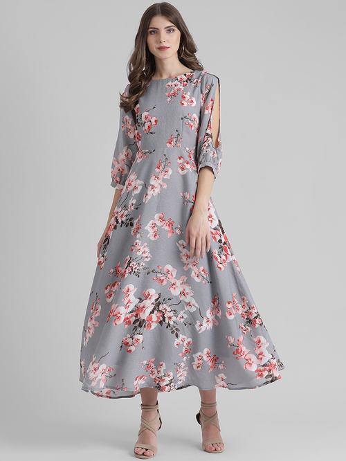 Zink London Grey Floral Print Dress Price in India