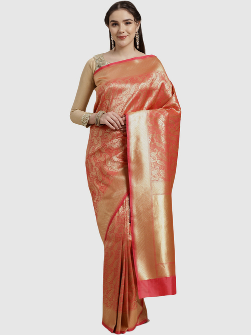 Chhabra 555 Pink Woven Kanjiwaram Saree With Blouse Price in India