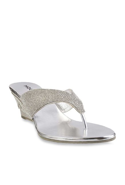 Mochi Silver Thong Wedges Price in India