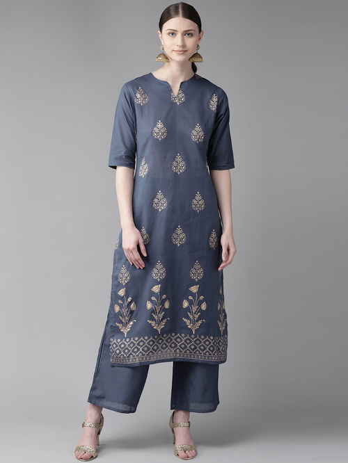 Bhama Couture Blue Cotton Printed Kurta Palazzo Set Price in India