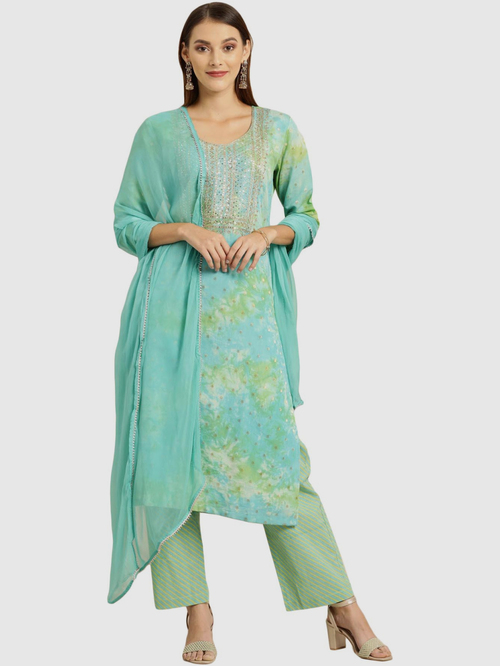 Soch Green Embroidered Kurta Pant Set With Dupatta Price in India