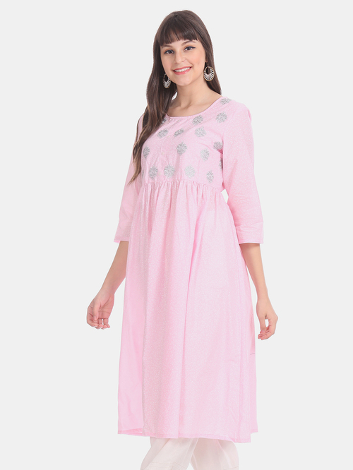 Anahi by Unlimited Pink Embroidered Kurta Price in India