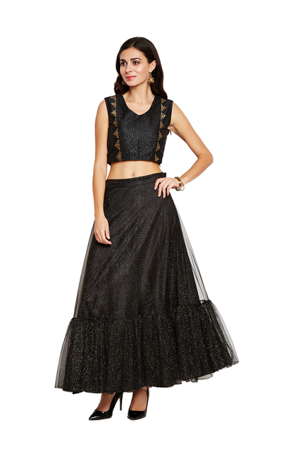 Studio Rasa Black Embellished Maxi Skirt Price in India