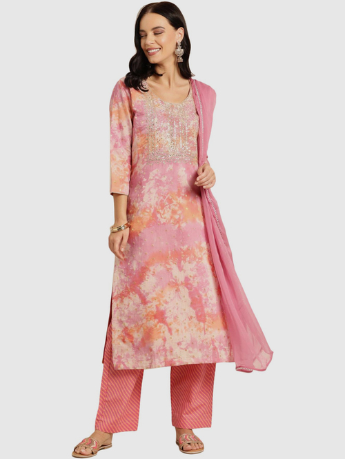 Soch Pink Embroidered Kurta Pant Set With Dupatta Price in India