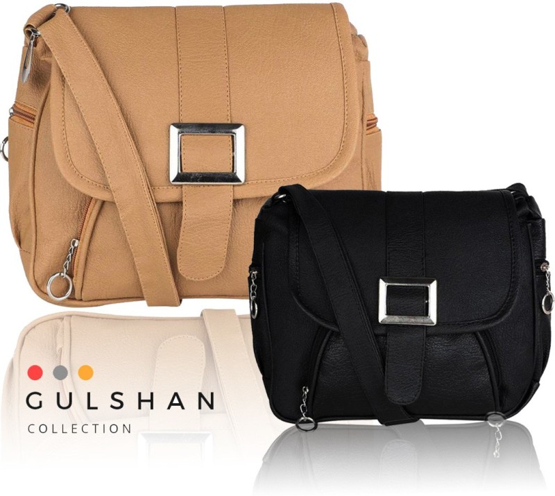 Beige, Black Women Sling Bag Price in India