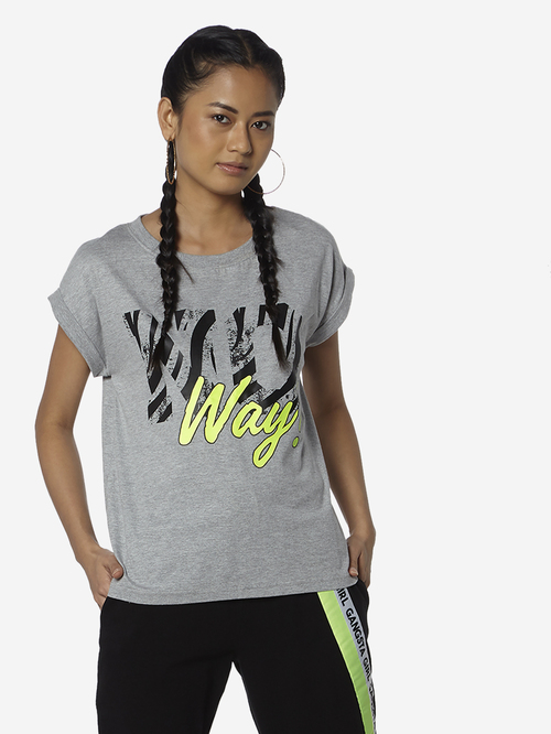 Studiofit by Westside Grey Typographic Print T-Shirt Price in India