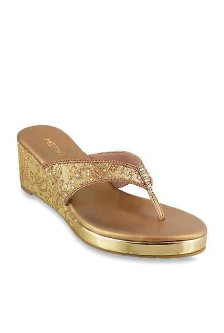 Metro Antique Gold Thong Wedges Price in India