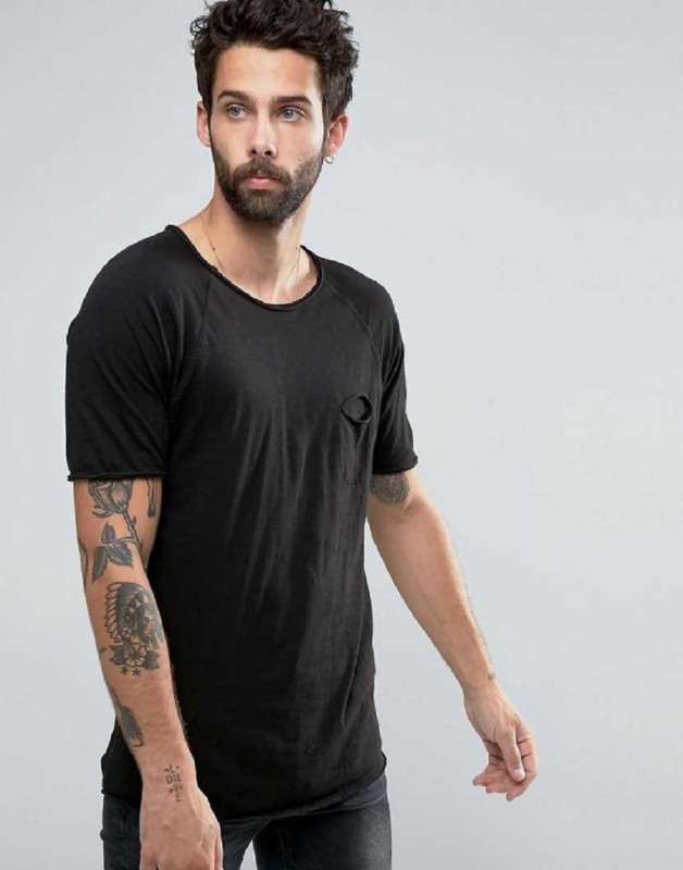 Solid Men Turtle Neck Black T-Shirt Price in India