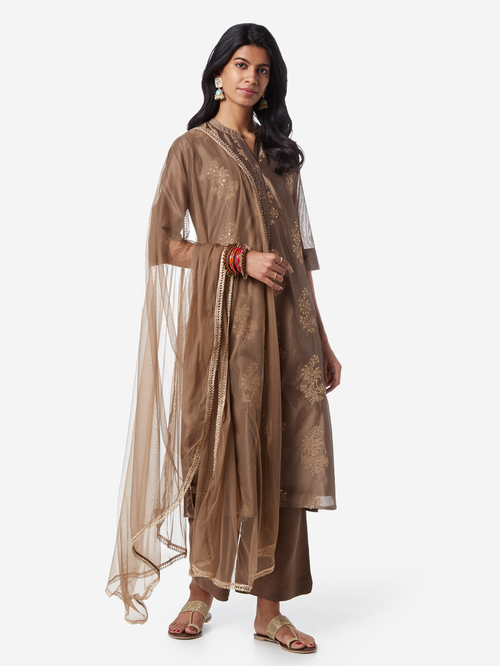 Vark by Westside Brown A-line Kurta And Palazzos Set Price in India