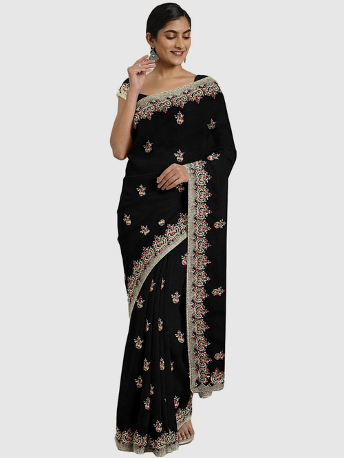 Soch Black Embroidered Sarees With Blouse Price in India