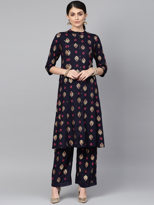 Juniper Navy Printed Kurta Palazzo Set Price in India