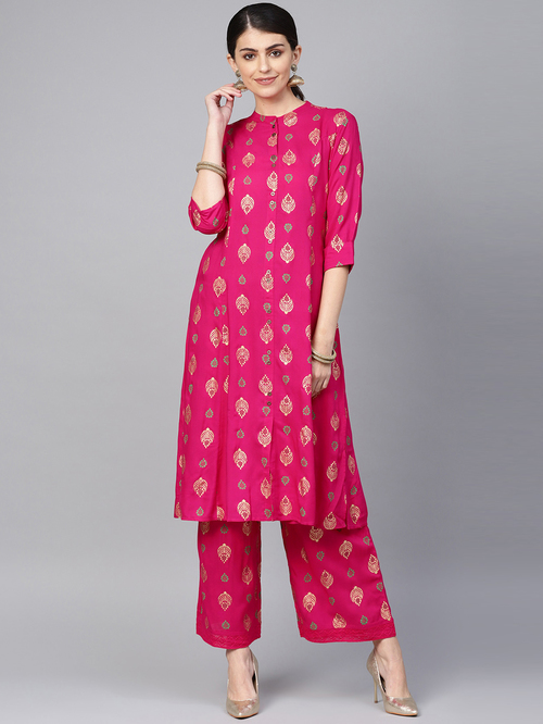 Juniper Fuchsia Printed Kurta Palazzo Set Price in India