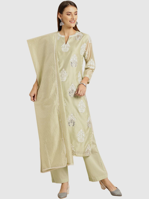 Soch Green Embroidered Kurta Pant Set With Dupatta Price in India