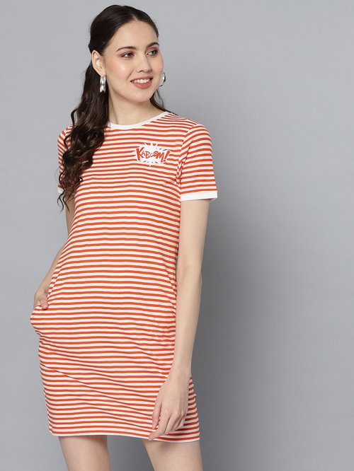 Street 9 Red & White Striped Dress Price in India