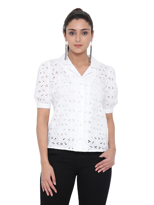 Oxolloxo White Crochet Block Shirt Price in India
