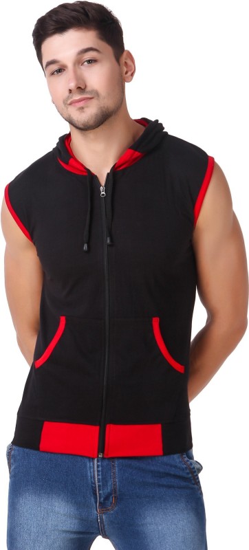 Solid Men Hooded Neck Red, Black T-Shirt Price in India