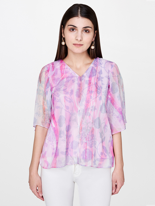 AND Pink Floral Print Top Price in India