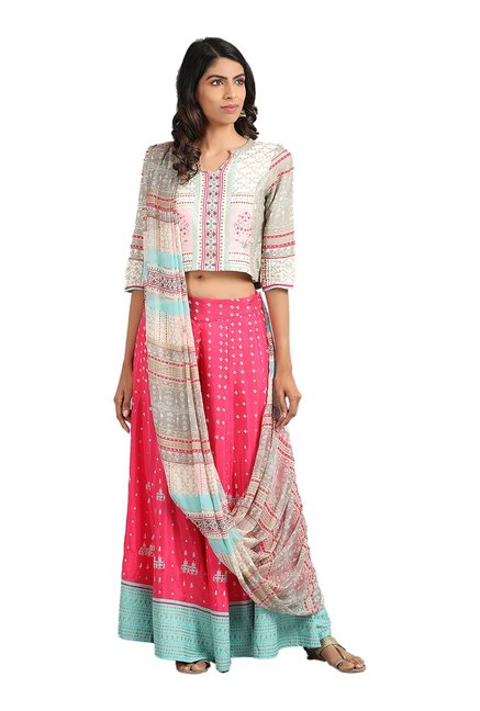 W Off White & Pink Printed Gypsuit Price in India