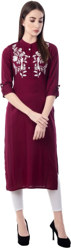 Women Embroidered Rayon Straight Kurta Price in India