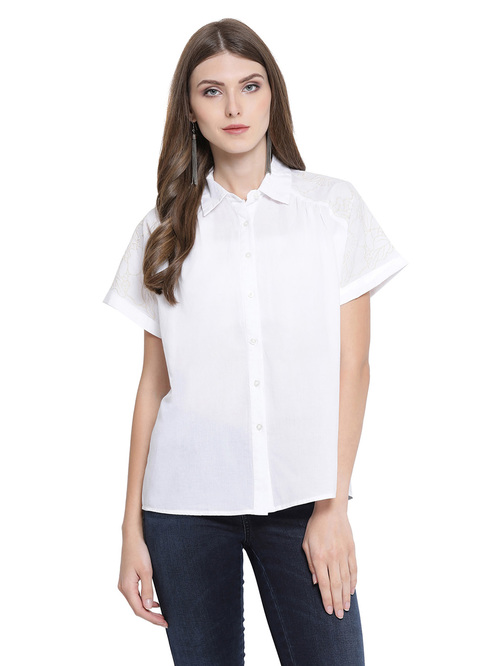 Oxolloxo White Pearl Vienna Woman formal Shirt Price in India