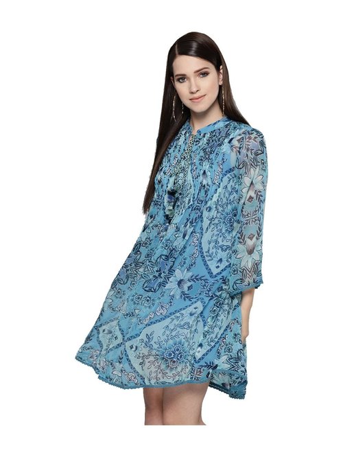 Label Ritu Kumar Blue Printed Dress Price in India